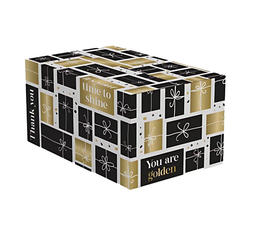 Geschenkdozen Golden Gift - wit, zwart en goud - 390 x 290 x 232 mm - bundel met 15 dozen