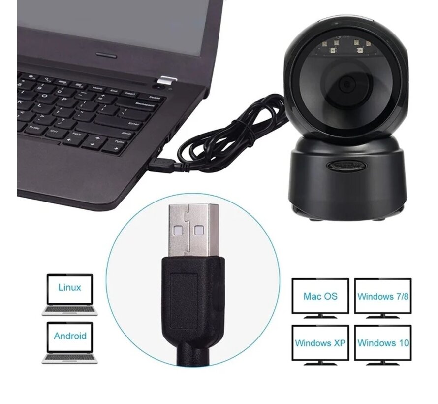 Barcode Scanner BS-02 - Tafelmodel - Plug & Play Toonbank Scanner voor 1D en 2D barcodes