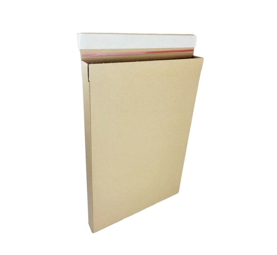 Platte verzenddoos met plakstrips - Opening korte zijde - 335 x 235 x 80 mm