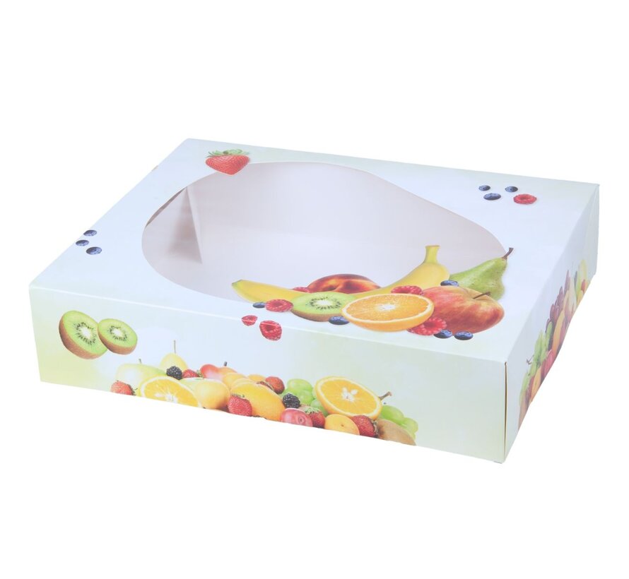 Cateringdoos - fruitdesign - 26 x 22 x 7,5 cm - met venster - 100 stuks
