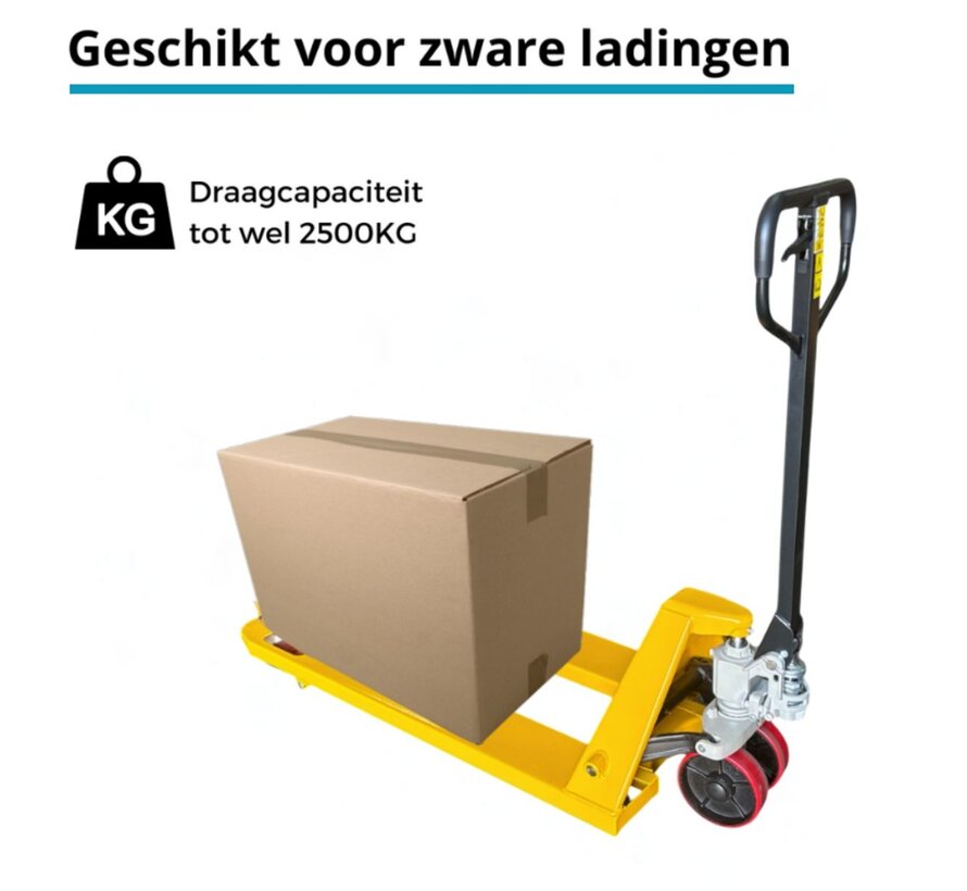 Palletwagen 2500 kg - vork 1150 mm - dubbel vorkwiel - gegalvaniseerde pomp