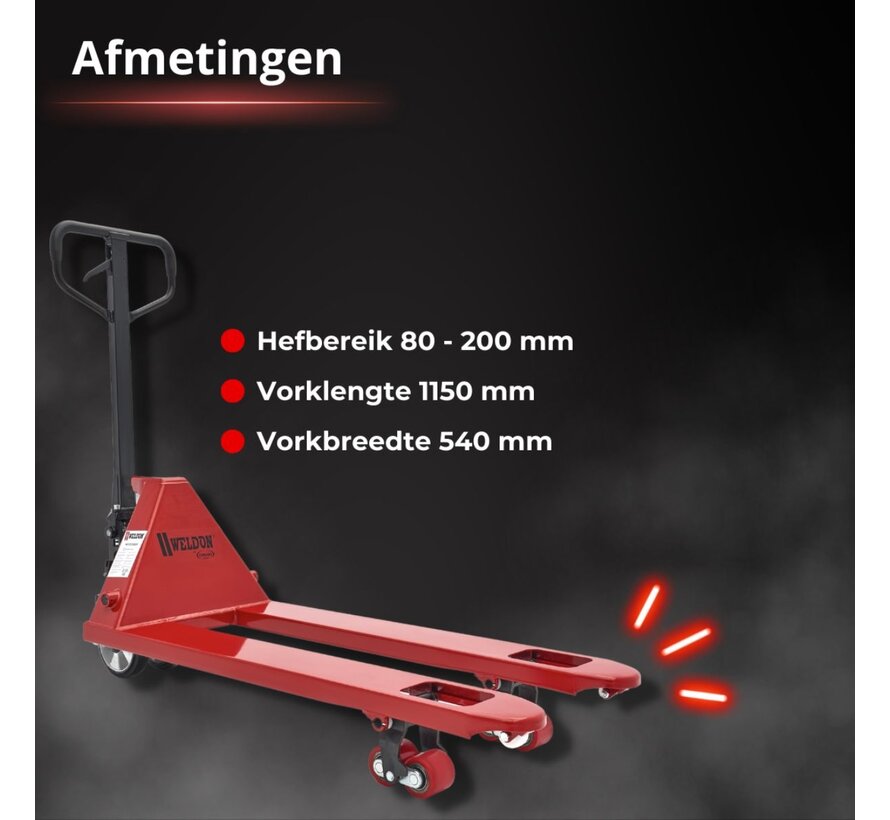 WELDON Palletwagen Quicklift 2500 kg - vork 1150 mm - rubber stuurwielen - PU vorkwielen