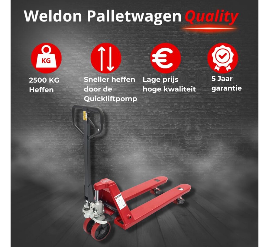 WELDON Palletwagen Quicklift 2500 kg - vork 1150 mm - rubber stuurwielen - PU vorkwielen