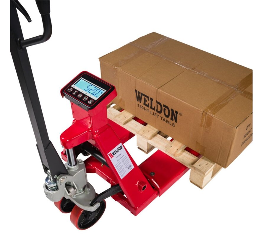 WELDON Palletwagen met weegschaal - 2000 kg - 1150 mm vork - polyurethaan wielen