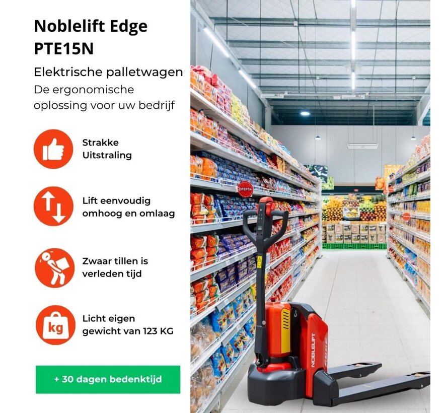 Noblelift elektrische pompwagen li-ion – 1500 kg – 1150 mm vork – compacte magazijntruck
