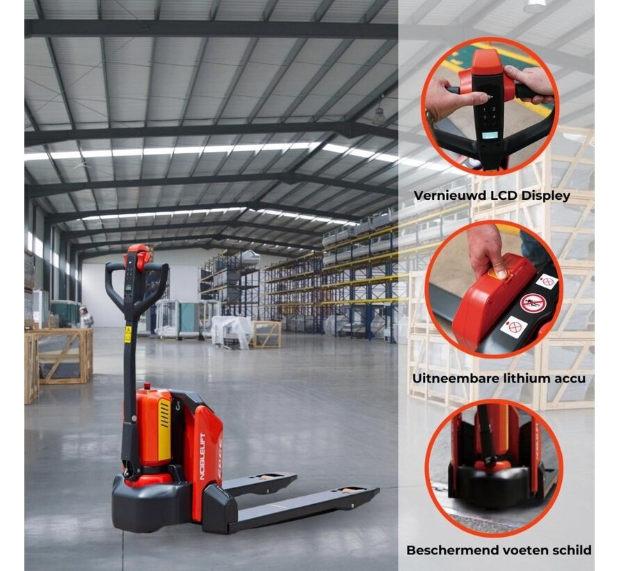 Noblelift elektrische pompwagen li-ion – 1500 kg – 1150 mm vork – compacte magazijntruck