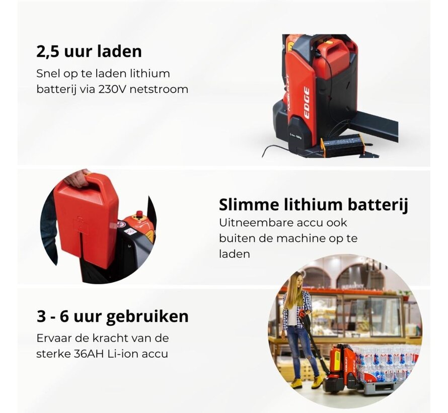 Noblelift elektrische pompwagen li-ion – 1500 kg – 1150 mm vork – compacte magazijntruck