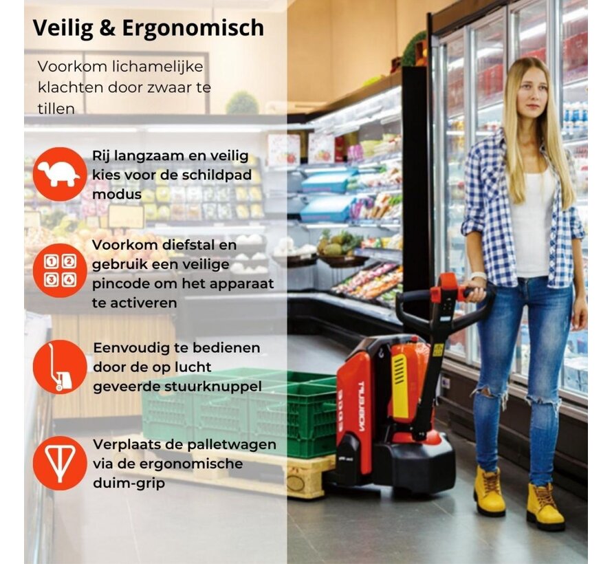Noblelift elektrische pompwagen li-ion – 1500 kg – 1150 mm vork – compacte magazijntruck