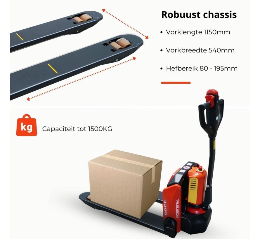 Noblelift elektrische pompwagen li-ion – 1500 kg – 1150 mm vork – compacte magazijntruck