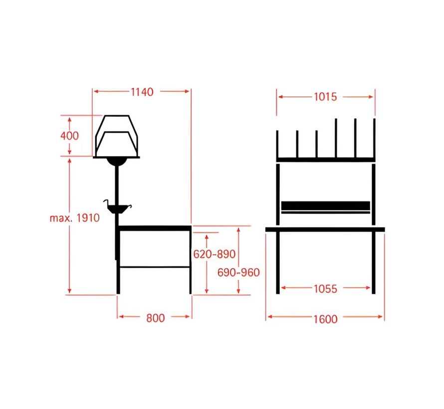Rocholz inpaktafel met bodemplank - 160x80 cm - Hoogte 69-96 cm