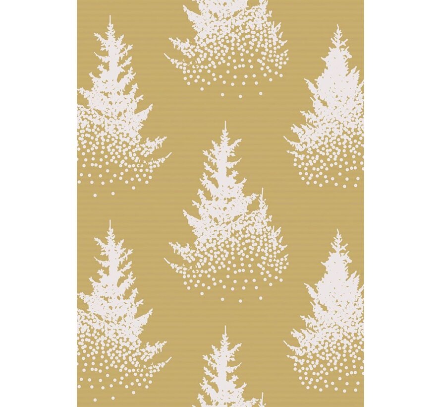 Cadeaupapier Toonbankrol - 200m x 50cm - 80gr/m² - Christmas Trees - Goud/Wit