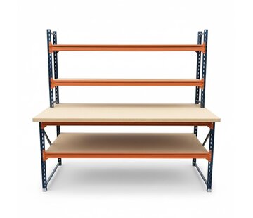 Inpaktafel magazijn met opzetstuk - 2700 x 1050 x 1000 mm - Sterke werktafel met vier niveaus