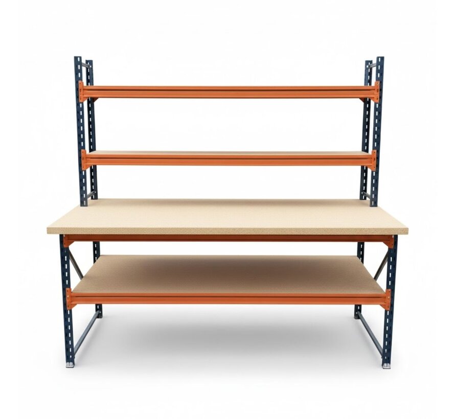 Inpaktafel magazijn met opzetstuk - 2700 x 1050 x 1000 mm - Sterke werktafel met vier niveaus