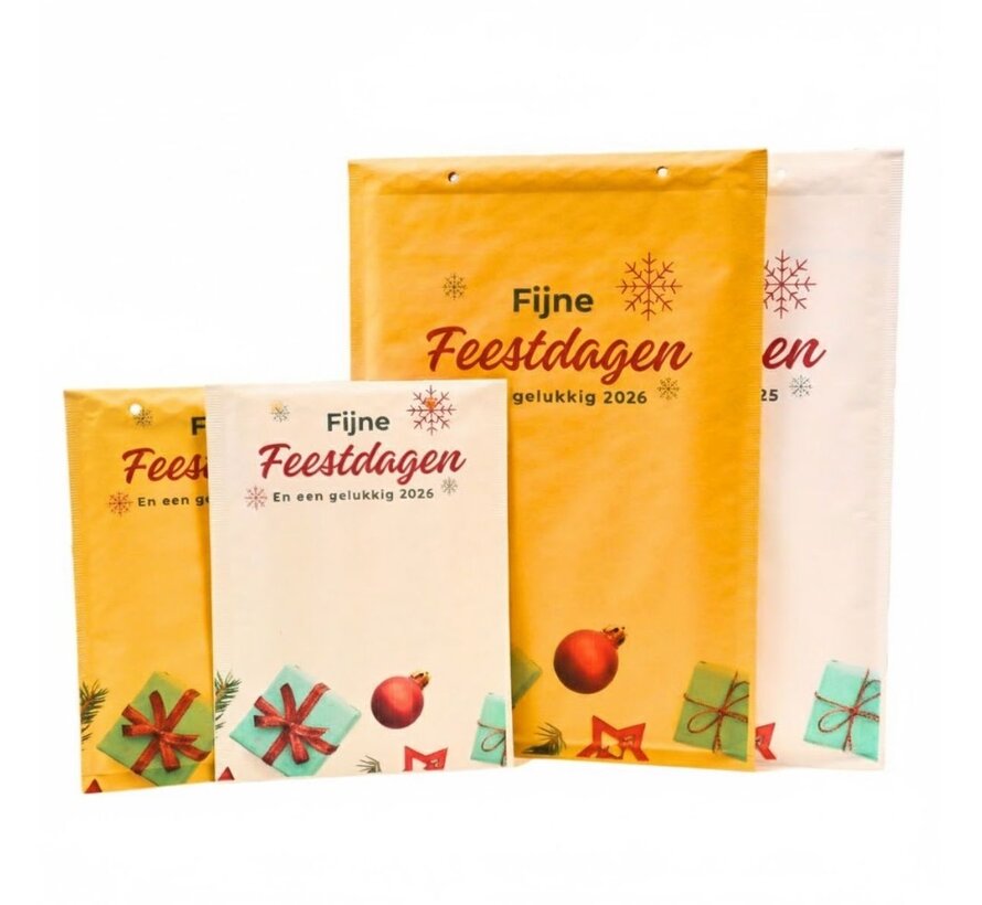 Bubbelenvelop Kerst - Fijne feestdagen - Verkrijgbaar in Wit/Bruin en C13/F16 - Doos 50 enveloppen