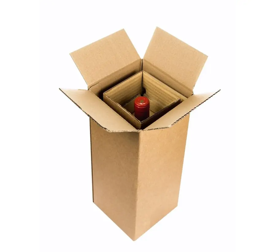 Wijn verzenddoos voor 1 fles - Inclusief inlay - 88 x 88 x 347 mm - Bundel met 20 dozen