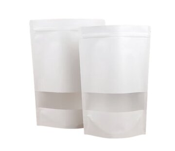 Witte stazakken met venster - 750 ml - kraft / PET / CPP - Doos 200 stuks