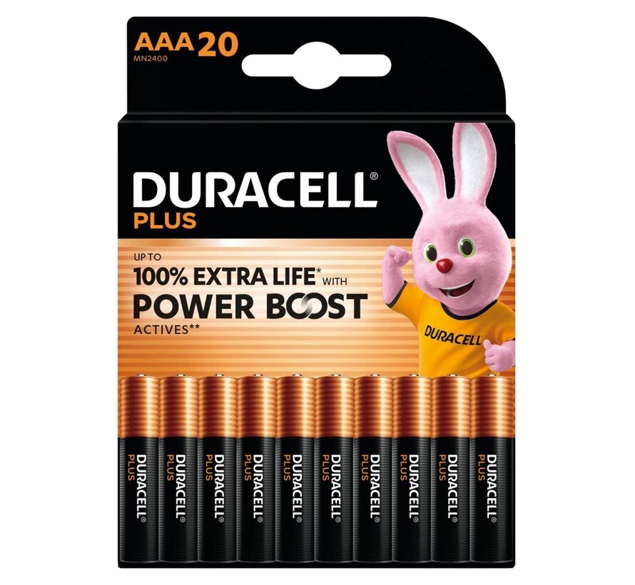 Duracell Plus AAA Batterijen - 20 Stuks met Powerboost