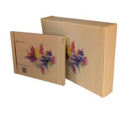 Bedrukte platte verzenddoos met plakstrips - 350 x 250 x 20 mm - Per bundel met 100 dozen