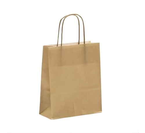 Papieren tas 18 x 8 x 22 - Bruin met gedraaid koord - Doos met 250 tasjes
