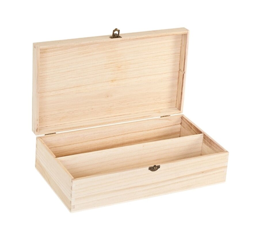 Wijnkist hout voor 2 flessen - met kliksluiting - 36 cm x 20 cm x 10 cm