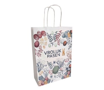 Draagtas Pasen - Witte papieren tas met Paasprint - 25 x 15 x 32 cm - Doos met 100 stuks