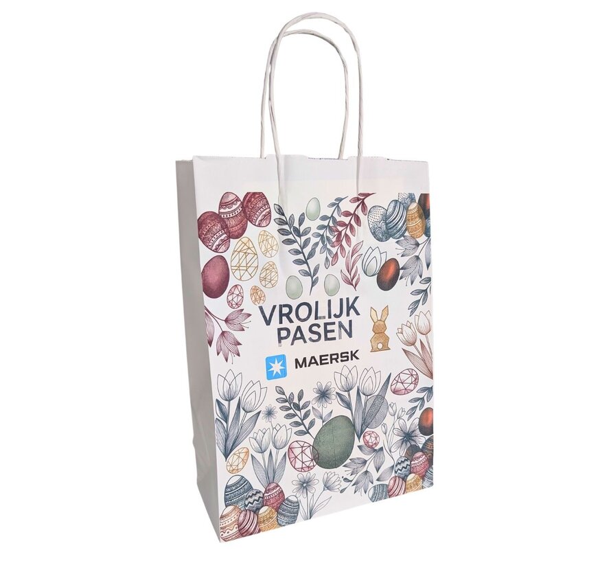 Bedrukte papieren tasjes - 25 x 11 x 32 cm - Per 100 stuks - Keuze uit kleur en handgreep
