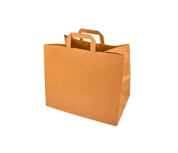 Papieren tasjes bruin - 26 x 17 x 26 cm - Platte handgreep - 250 stuks