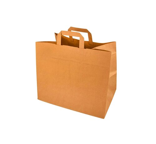 Papieren tasjes bruin - 26 x 17 x 26 cm - Platte handgreep - 250 stuks