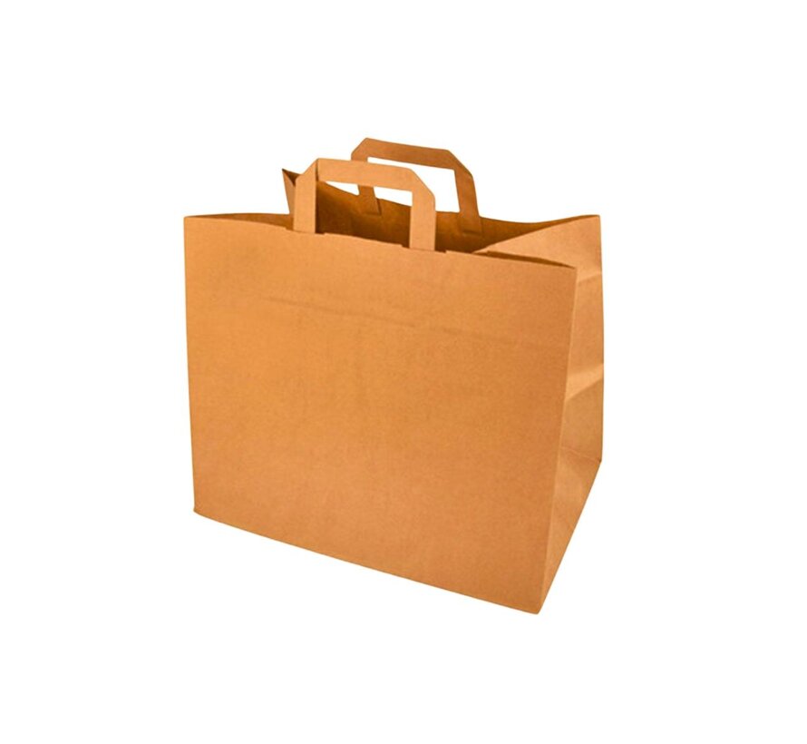 Papieren tasjes bruin - 26 x 17 x 26 cm - Platte handgreep - 250 stuks