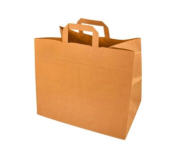 Papieren tasjes bruin - 32 x 16 x 28 cm - Platte handgreep - 250 stuks