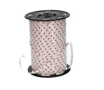 Krullint 5mm Wit met Rode Hartjes - 500 Meter