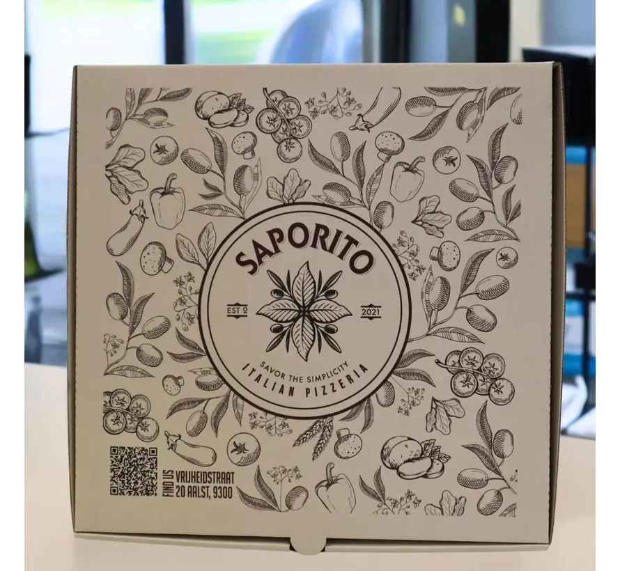 Pizzadoos golfkarton bruin bedrukt met eigen ontwerp - 20 x 20 cm - Bundel met 100 stuks