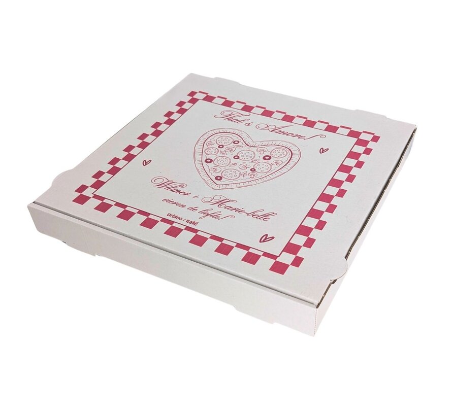 Pizzadoos golfkarton bruin bedrukt met eigen ontwerp - 33x33x4,5cm - Bundel met 100 stuks
