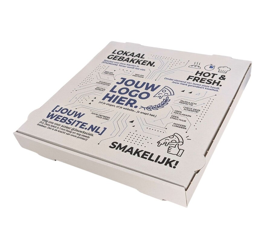 Pizzadoos golfkarton bruin bedrukt met eigen ontwerp - 20 x 20 cm - Bundel met 100 stuks