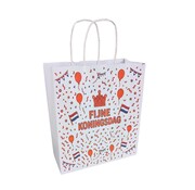 Draagtas Koningsdag - Witte papieren tas met Koningsdag Print - 18 x 8 x 22 cm - Doos met 100 stuks