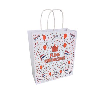 Draagtas Koningsdag - Witte papieren tas met Koningsdag Print - 18 x 8 x 22 cm - Doos met 100 stuks