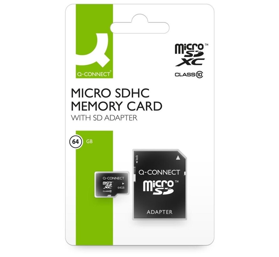 Q-CONNECT microSD geheugenkaart, met SD-adaptor, 64 GB