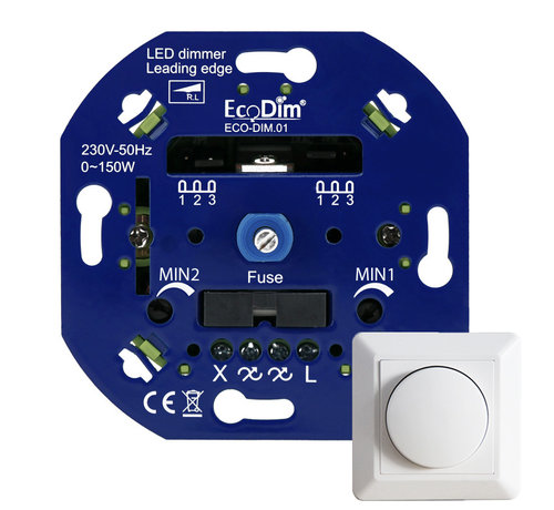 LED Inbouwdimmer - Universele Dimmer 0-150W Fase Afsnijding - Min/Max-stand - Inclusief afdekraam en draaiknop