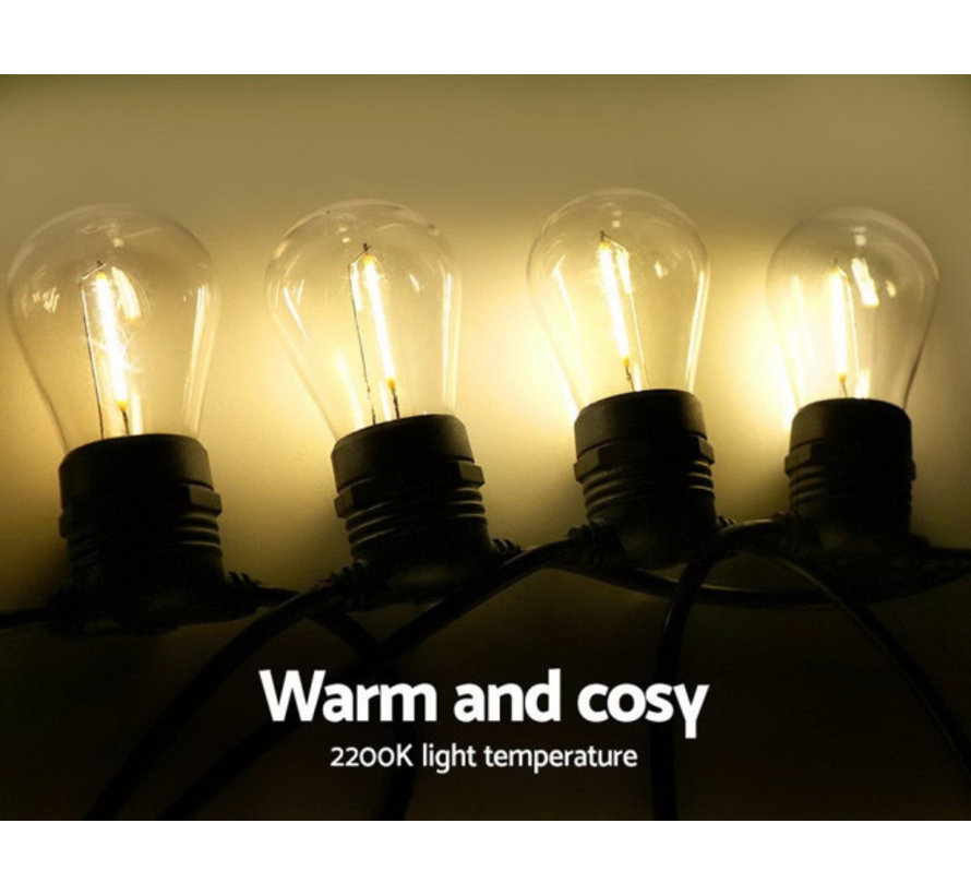 Feestverlichting Prikkabel 10 Meter 10 Lampen met Stekker - Doorkoppelbaar - Inclusief S14 Filament Lampen