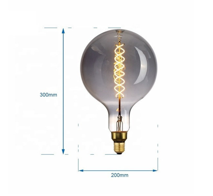 XXL Megaglobe LED 30 cm - G200 Filament lamp Smokey - E27 Giant Dimbaar 6W - Oversized Giant Spiral Bulb