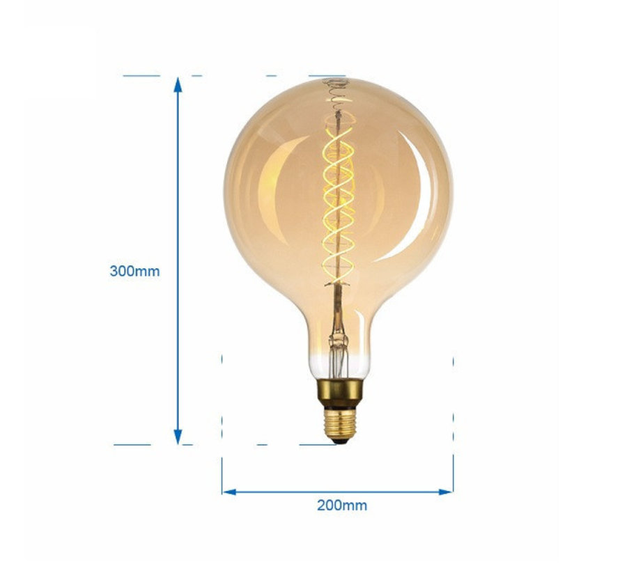 XXL Megaglobe LED 30 cm - G200 Filament lamp Goud - E27 Giant Dimbaar 6W - Oversized Giant Spiral Bulb