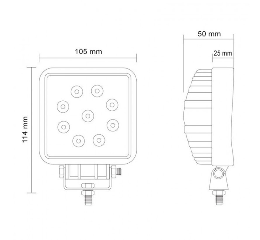 27W 12V-24V Werklamp Vierkant EMC voor Voertuigen