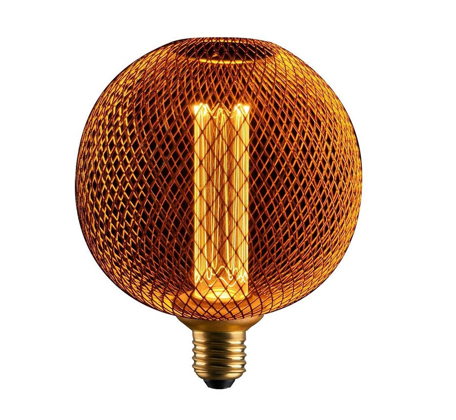 LED Cage Globe G125 - Dimbare lamp 3W E27 - Goud metaal - LED Kooldraadlamp