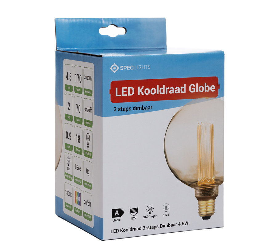 LED Kooldraadlamp E27 3-staps dimbaar - G125 Vintage - 5W Dimmen met Schakelaar en Geheugen