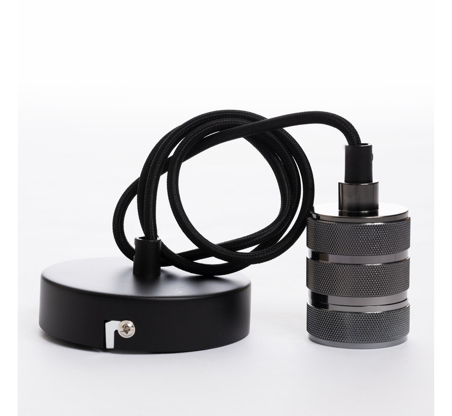 Pendel Mat Zwart E27 - Metalen fitting - Hanglamp met Strijkijzersnoer en Plafondkap