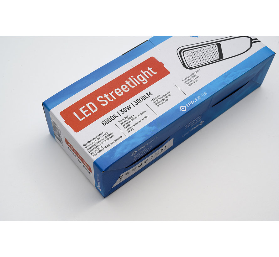 LED Straatlamp Premium 30W 140lm/w - 6000K - 4200 Lumen - IP65 - 5 jaar garantie - Specilights Straatverlichting