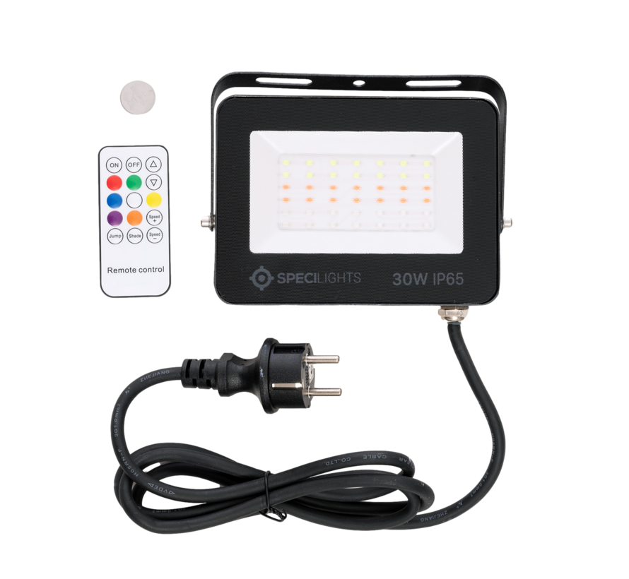 30W RGB+CCT LED Bouwlamp - Floodlight inclusief Remote - Waterdicht met 1,5 kabel en stekker - Met Geheugen