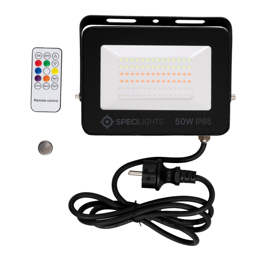 50W RGB LED Bouwlamp - Floodlight inclusief Remote - Waterdicht met 1,5 kabel en stekker - Met Geheugen
