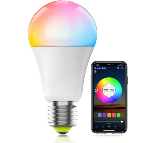 WiFi Smart RGB+CCT E27 LED Lamp - Dimbaar - 9W - 800 Lumen - 100% functioneel met Google/Alexa Home