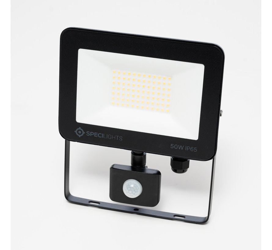 50W LED Bouwlamp met Sensor Zwart IP65 - 6000K - Ingebouwde IP68 connector